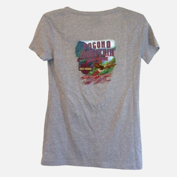 Harley-Davidson Women’s T-Shirt Sz M NEW Gray V-Neck Pocono Mts Short Sleeve - Picture 3 of 11